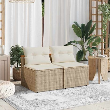 Gartensofas ohne Armlehnen mit Kissen 2 Stk. Beige Poly Rattan
