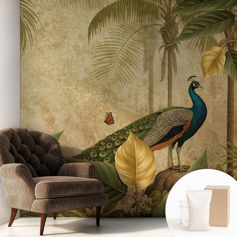 Tapete Vliestapete mit Kleber - abwaschbar - Arbeitszimmer - Esszimmer- Top Qualität Exotischer Vogel 250x250 cm (1/5)