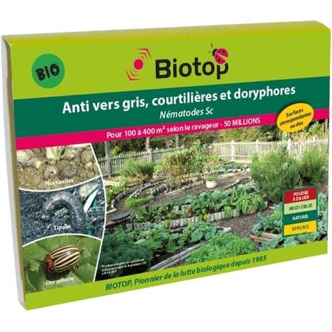 Nématodes SC anti vers gris et doryphores 50 millions – Surface traitée jusqu'à 100 m² – Action rapide en 48h – Biotop (1/2)