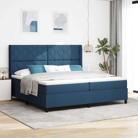 LED Boxspringbett mit Matratze Blau 200 x 200 cm Stoff (1/5)