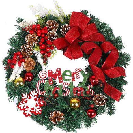 Weihnachtskranz für die Haustür, DOLASO 17,5 Zoll Weihnachtskranz mit rotem Beerenkranz, Winter-Tannenzapfen-Kranz, künstliche Weihnachtsglocke, Schneeflocke, Winterkränze, kleine Haustürkränze für de (1/5)