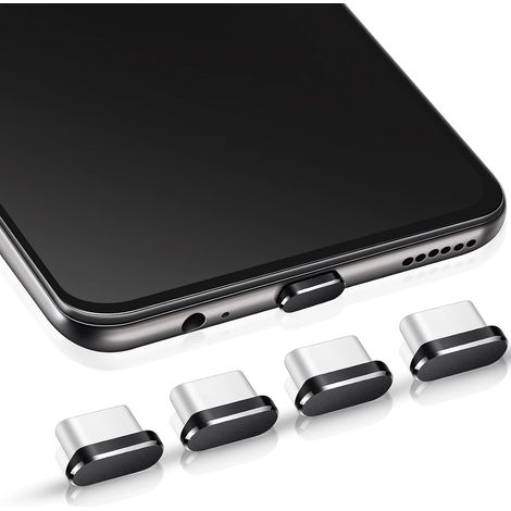 Bouchon Anti-Poussière USB C, Housse Anti-Poussière de Type C Protecteur de Capuchon de Port Noir (4pcs) (1/5)