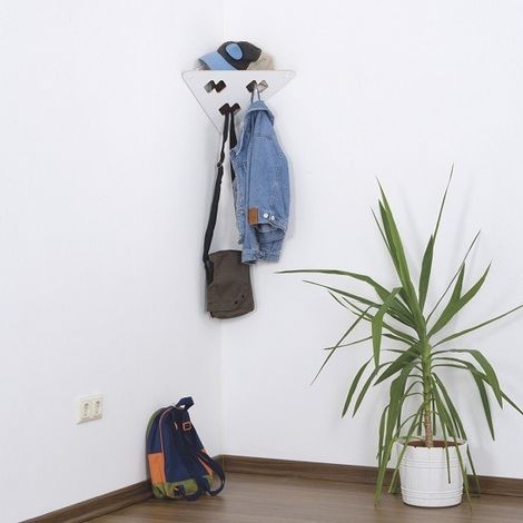 Garderobe Garderobendreieck mit 3 Garderobenhaken Schwarz & Weiß Garderobenpaneel Wandgarderobe Eckgarderobe Garderoben Set