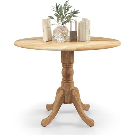 COSTWAY Tavolo da Pranzo Rotondo 100 cm per 4 Persone, Tavolo da Cucina in Legno di Gomma con Base a Piedistallo, Tavolino Moderno per Sala da Pranzo, Soggiorno e Ufficio, 100 x 100 x 73 cm (Naturale)