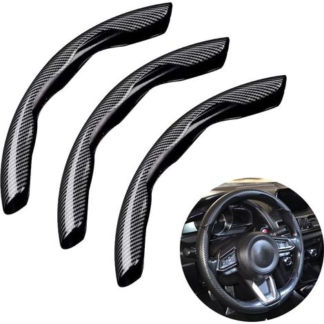 Lot de 3 housses de volant de voiture en fibre de carbone antidérapantes et segmentées, protection universelle à 99 % (noir) (1/2)