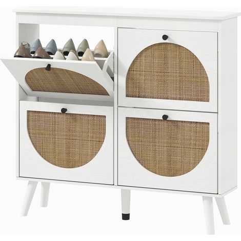 Meuble à chaussures 4 abattants 20 paires bohème bois massif 105x24x97,5 cm blanc