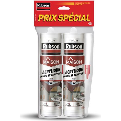 Rubson Lot de 2 Mastic Maison Acrylique Murs & Fenêtres, mastic acrylique blanc pour intérieur & extérieur, comble fissure, joint porte et fenêtre, 280 ml