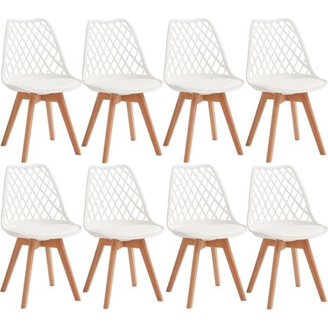 8er Set Esszimmerstühle mit Netzrückenlehne und Buchenholzbeinen, weiß (1/5)
