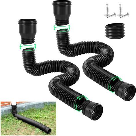 Lot de 2 rallonges flexibles pour descente de gouttière - tuyau de drainage extensible en PE pour gouttières rondes, drainage extérieur (noir) (1/5)