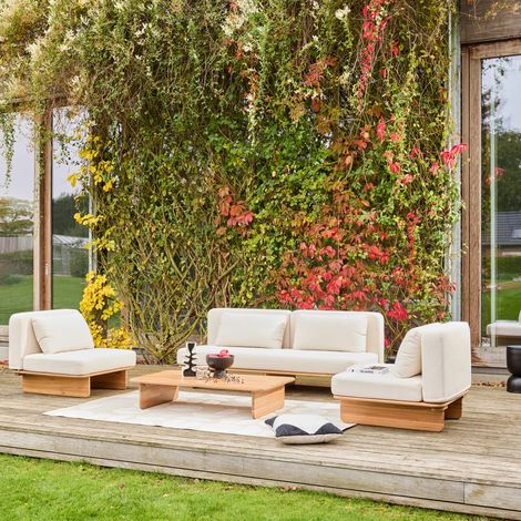 Salon de jardin bois d'acacia et tissu beige 4 places - Armonia