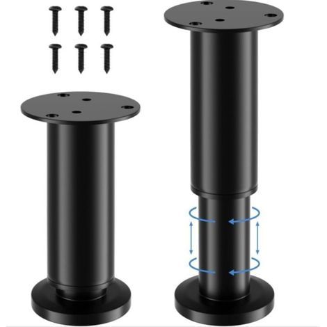 4 pièces Pied de Meuble,Pieds de Meuble Reglable Acier Inoxydable,Pied Meuble Salle ,Hauteur Réglable 12 à 18 cm,16 Vis Acier Inoxydable Noir (1/4)