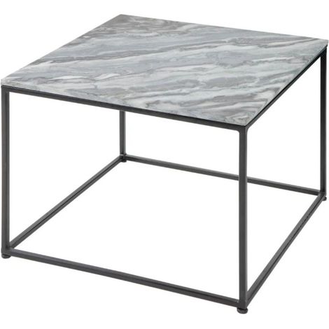 ABITTA quadratischer Couchtisch 50 cm in grauem Marmor – Moderner Couchtisch mit Mineralplatte und Metallbeinen