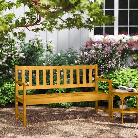 Banco de Jardín 2-3 Plazas con Mesa Central Plegable, Respaldo y Reposabrazos, Madera de Acacia, Teca, 149 x 56.5 x 89 cm