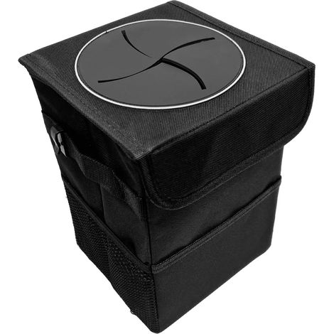 Poubelle de voiture avec couvercle – Sac poubelle de voiture à suspendre avec poches de rangement pliable et portable, organiseur de voiture anti-fuite, grande capacité de 7 L, poubelle multifonction (1/5)