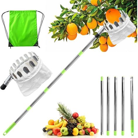 Cueille Fruits avec Sac, Cueilleur de Fruits Amovible, Avec Manche Télescopique, 2m Ramasse Fruit de Inox, Sac de Collecte (1/5)