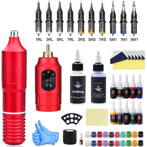 Machine à tatouer LED sans fil, outil complet, stylo à tatouer croisé, machine à moteur de tatouage, rouge (1/3)