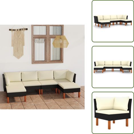 The Living Store Set Divani da Giardino 6 pz con Cuscini in Polyrattan Nero - Divano da esterno