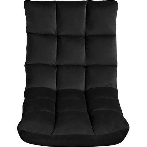 Yaheetech – Fauteuil de sol pliable noir – Dossier multiposition réglable 90° à 180° – Rembourrage épais en mousse – Cadre en métal robuste (1/5)
