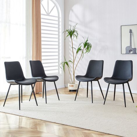 REDOM Lot de 4 chaises de salle à manger ergonomique, assise large, dossier incurvé, pieds métalliques, revêtement en simili cuir PU noir (1/5)