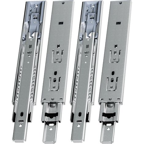 Randaco 2 par 250mm Guías para cajones, extracción total de 3 secciones, cierre suave, acero, carga 45 kg (1/5)