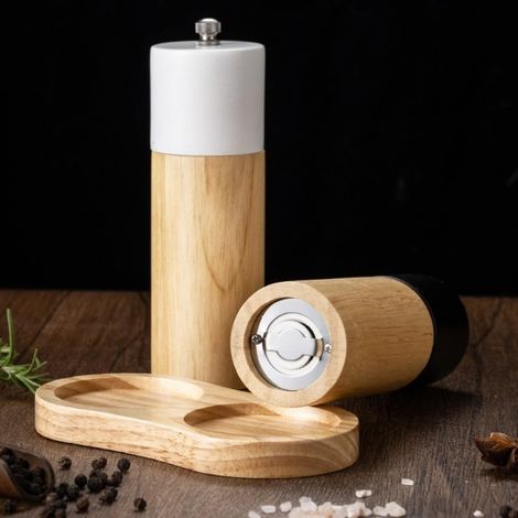 EasyByMall Moulin à poivre élégant en chêne : épices manuel noir (1/5)