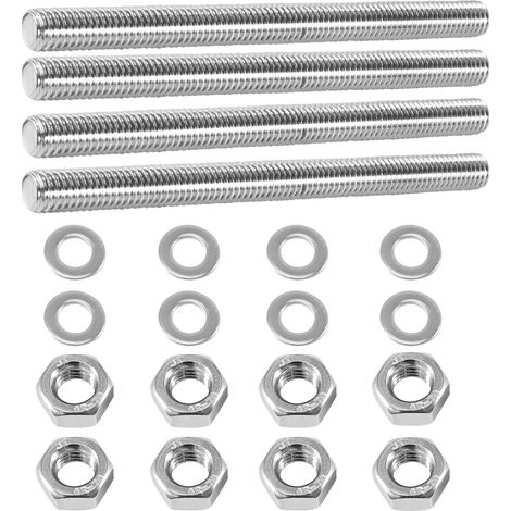 Lot de 4 tiges filetées M10 x 100 mm en acier inoxydable, tige filetée M10 avec 8 rondelles et écrou hexagonal, tige filetée pour la fabrication de meubles de construction de machines (1/5)