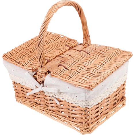 Panier de rangement tressé avec couvercle pour pique-niques, mariages et activités de plein air - Organisateur d'intérieur en rotin naturel (1/5)