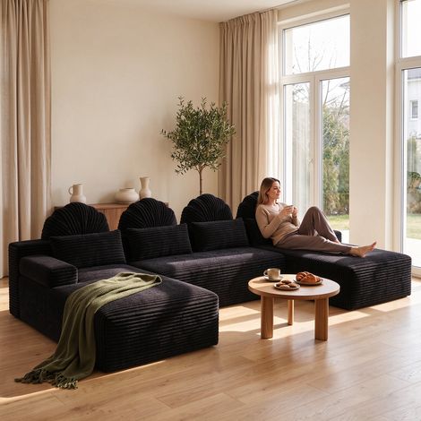 Canapé modulaire super grand en U
avec 2 méridiennes, confortable en
velours côtelé mousse à mémoire de
forme,sans assemblage Noir