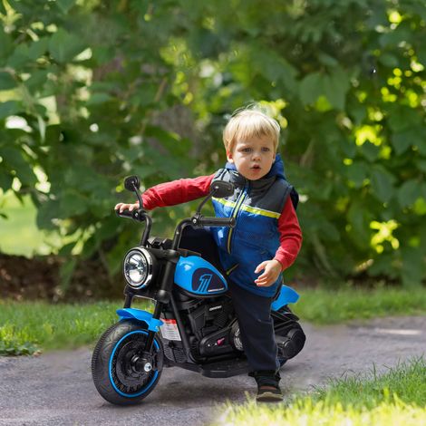 Moto électrique pour enfants de 18 à 36 mois, en polypropylène et métal, avec roues et phare, 76 x 42 x 57 cm, bleu et noir. (1/5)