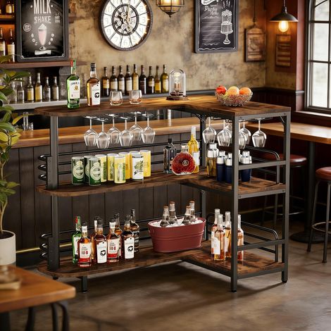 Meuble bar à vin en L 3 niveaux, table bar spiritueux