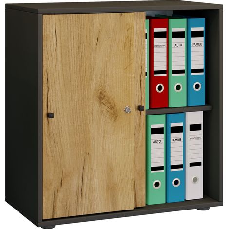 Mobile ufficio VCM con 2 scomparti moderno armadietto con porte scorrevoli Dimensioni ca. L. 70 x A. 73 x T. 37 cm – Scomparto Lona 2 (antracite / miele rovere)