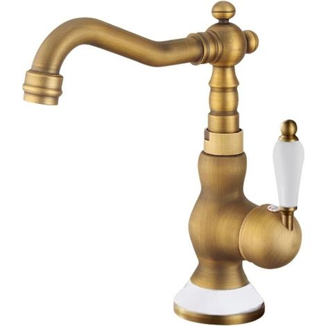 Einhebel-Waschtischarmatur mit Schwanenhals, Schwenkfunktion, Einlochmontage, Warm- und Kaltwasseranschluss, Antik-Stil, kurzer Keramiksockel (1/4)