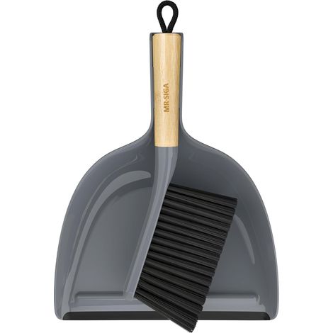 Ensemble Pelle et Balayette, Petite Pelle Balayette de Table Pelle et Balayette de Table avec Manche en Bambou, Petit Balai Ramasse Poussière avec Poignée de Suspension, Lot de 1, Gris (1/5)