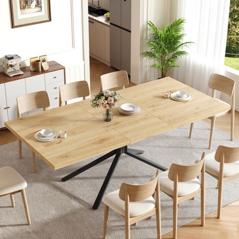 Table à manger extensible 120/160x90x75 cm MDF chêne clair, 4-6 personnes, stable – MEUBLIV (1/5)