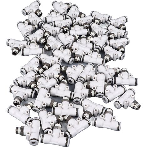 50 raccords en T pour tuyaux pneumatiques, raccords rapides PT1/8, filetage en T, pour systèmes pneumatiques (1/5)