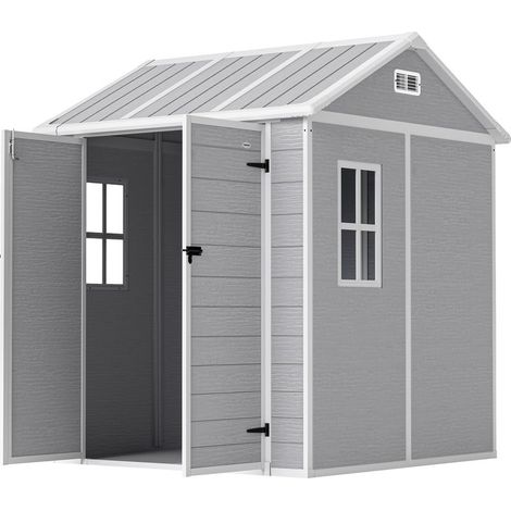 Abri de jardin, cabane de jardin avec fenêtre, porte verrouillable, en plastique gris (1/5)