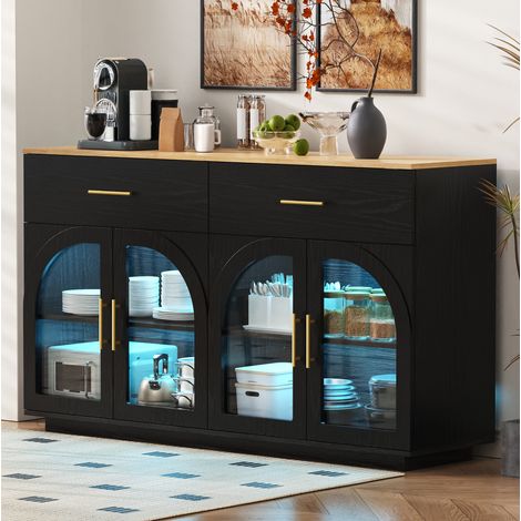 Sideboard 147/40/86 cm in Schwarz und Natur mit LED, 2 Schubladen und 4 Türen (1/5)