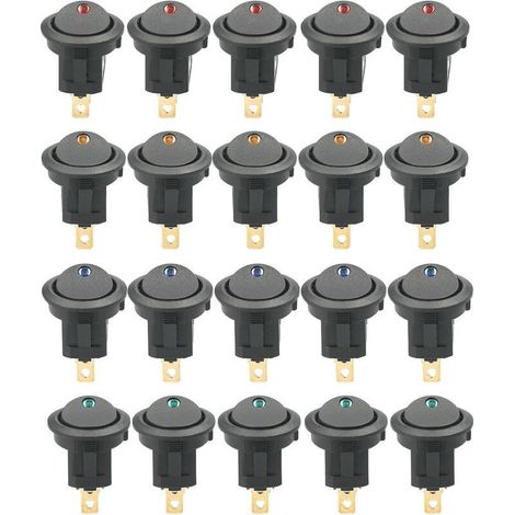 20 pièces DC 12V 20A interrupteur à bascule rond lumière LED interrupteur à bascule commande marche-arrêt interrupteur SPST pour voiture camion ATV UTV (20 pièces) (1/5)