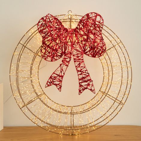 60cm Light Up Christmas Wreath with 2000 Warm White & Red LEDs (1/5)
