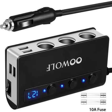 3-fach Zigarettenanzünder-Adapter mit 4 USB-Anschlüssen, 12/24V DC Autoladegerät für iPhone, iPad, GPS und mehr - Schwarz (1/5)