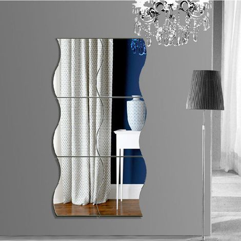 Lot de 6 miroirs réfléchissants carrés ondulés - Décoration créative 3D en acrylique - Pour salon, chambre à coucher, plafond, décoration d'intérieur (1/5)