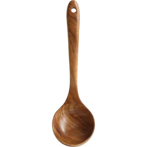 spatule en bois massif verni teck, cuillère en bois pour sautés et soupes, ensemble de spatules en bois (1/5)