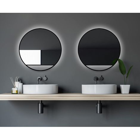 Talos Black Cosmos Light, Specchio decorativo da parete con illuminazione a LED indiretta, colore nero opaco, Ø 60 cm (1/5)