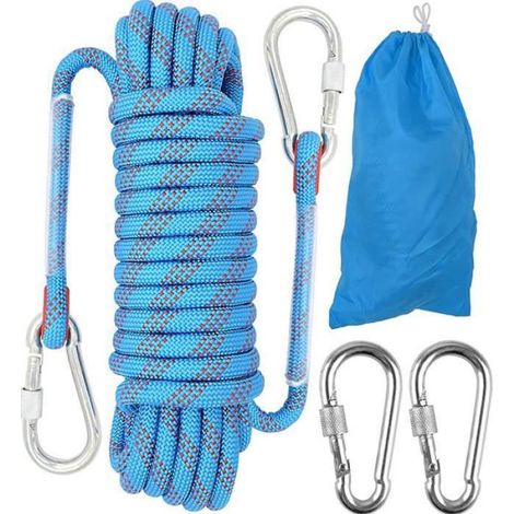 Corde d'escalade - - 10 mm - Polyester haute qualité - Résistante à l'abrasion - 10M avec mousquetons (1/4)