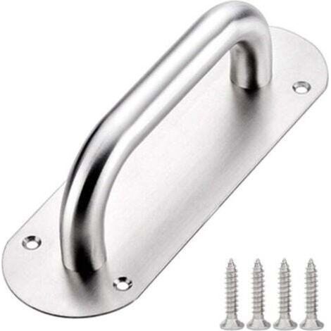 65 x 200mm Poignée de Porte de Grange en Acier Inoxydable Poignée de Porte Coulissante Poignée de Traction de Porte Poignées de Porte à Pousser avec Plaque Argent (1/4)