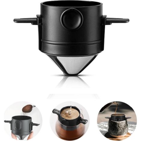 Goutteur de Filtre à Café en Acier Inoxydable Réutilisable Sans Papier pour La Préparation Manuelle du Café Permanent Portable en Acier Inoxydable 304