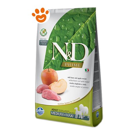 Farmina Dog N&D Prime Adult Medium Maxi Grain Free Cinghiale e Mela - Sacco 2,5 Kg - Cibo Secco Cani
