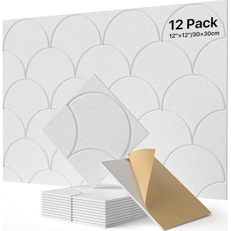 Self-adhesive white sound insulation board, 12 pieces per pack, made of polyester fiber, size 30×30×0.9 cm. (1/4)