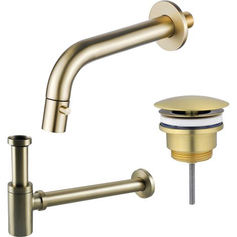 FugaFlow Eccelente Ensemble robinetterie pour lavabo - encastré - bec 18cm - raccourcissable - siphon - bouchon toujours ouvert - PVD - Laiton brossé