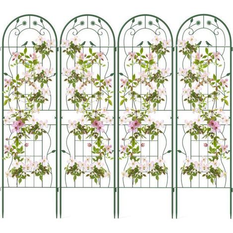 Treillis de jardin en métal noir, lot de 4 avec système de verrouillage et décorations d'oiseaux pour jardin, terrasse et cour (1/5)